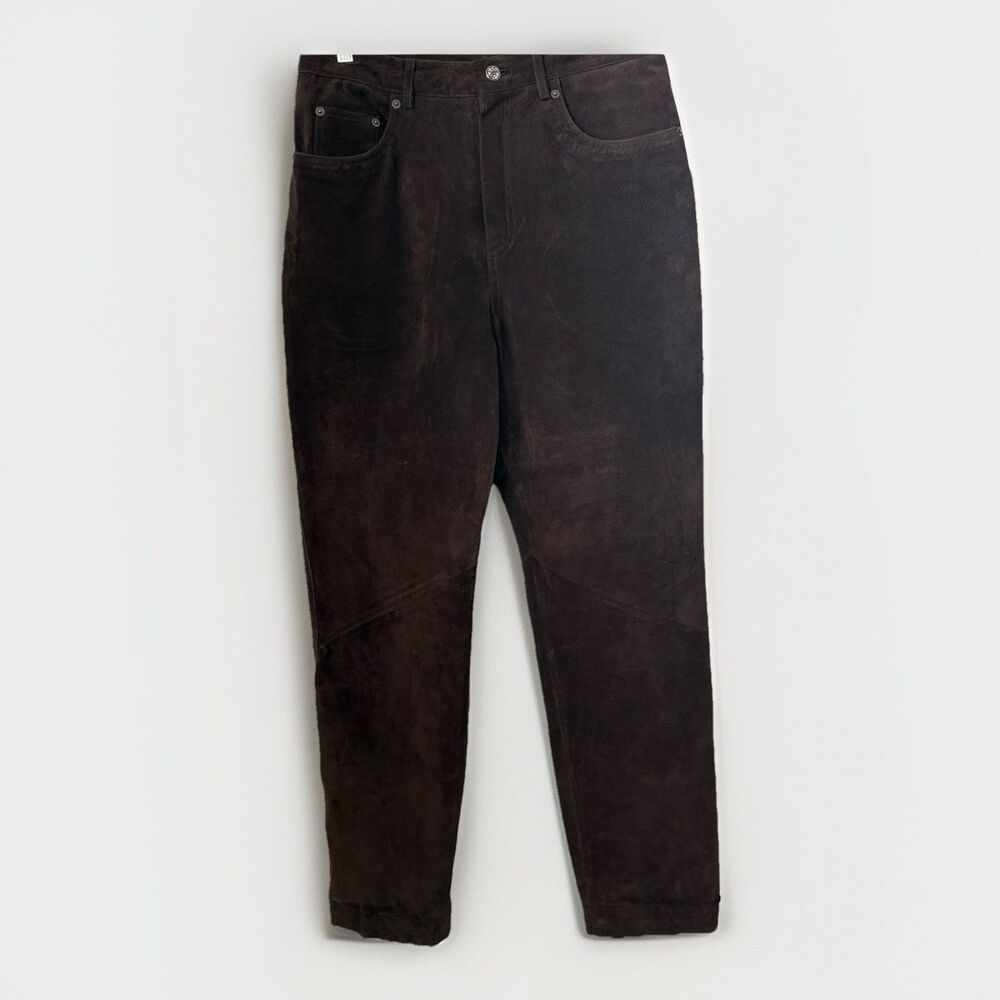 Vtg Harold's Chocolate Brown Suede Leather Straight Classic Timeless Pants 14